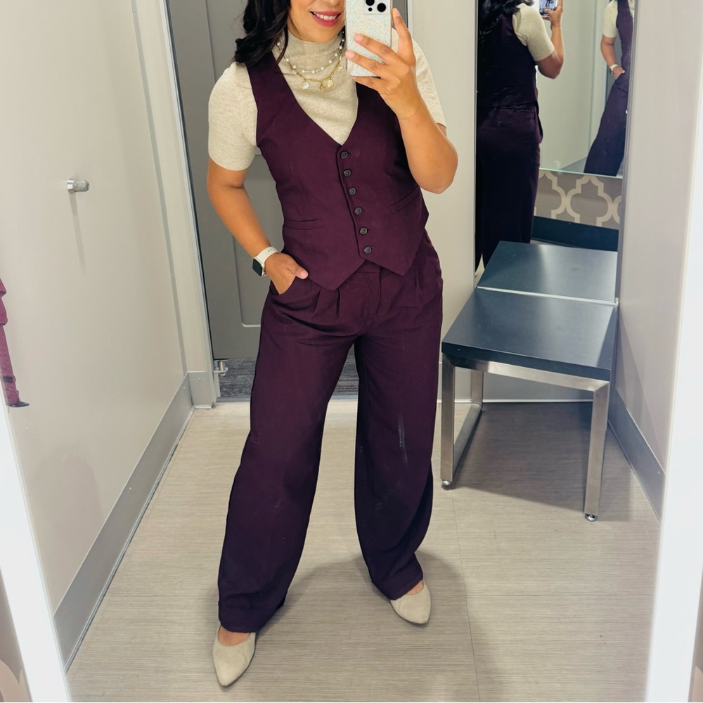 Tailored Vest A New Day Burgundy Small AND High-Rise Pleat Trousers Size 4